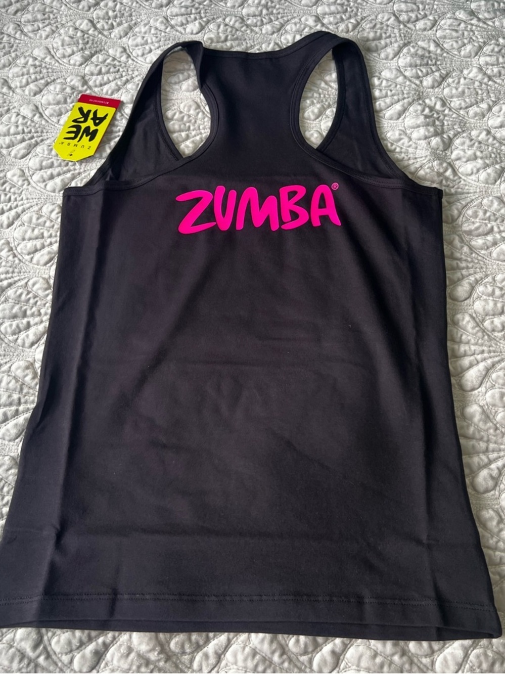Zumba Fitness Zumba Shaker Racerback Black Tank Top Neon Pink Graphic Small Nwt - Picture 4 of 6
